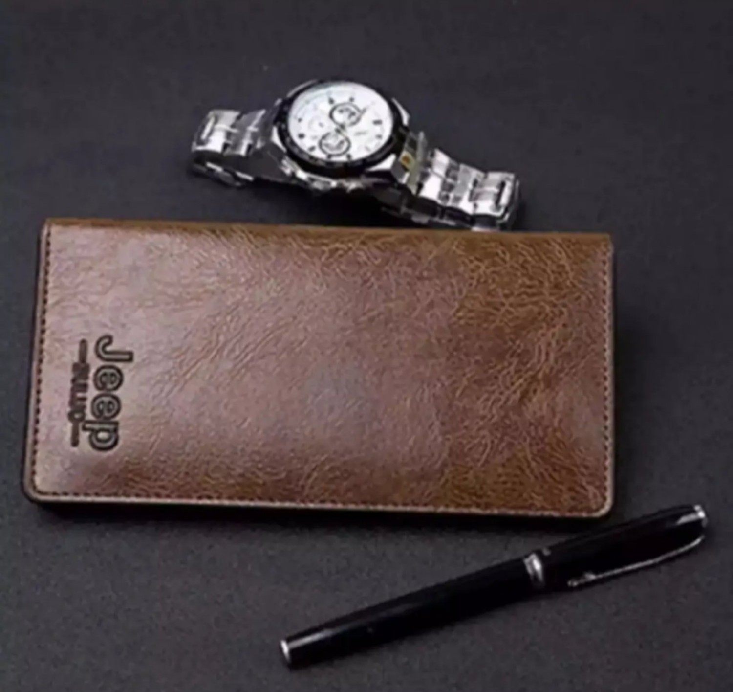 Jeep Chocolate High quality High Capacity Artificial Leather Long Wallet for Man